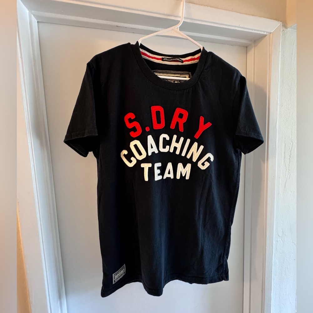 Superdry Black Tee with Red & White 'S.DRY Coaching Team' Graphic
